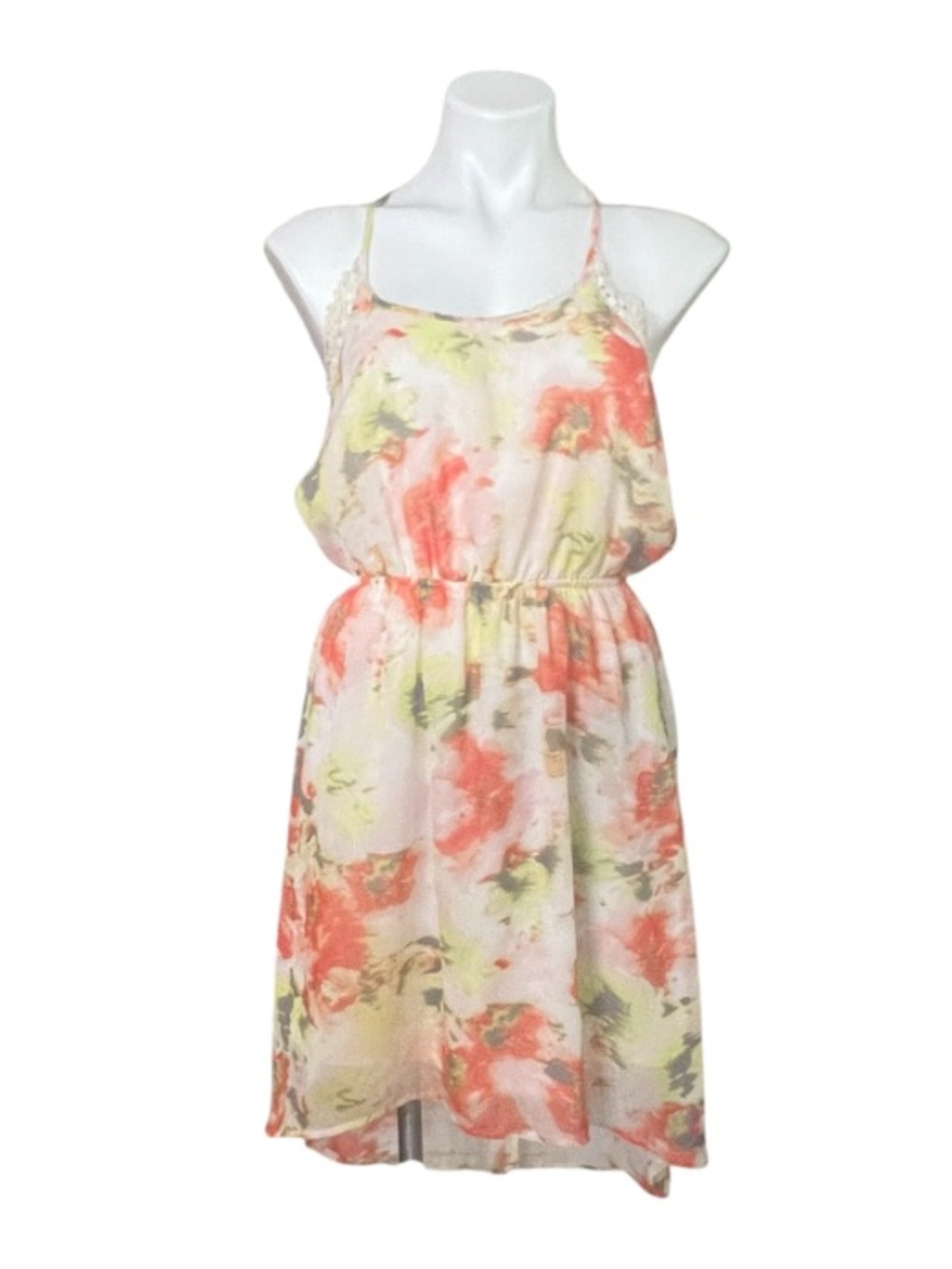 Vintage Y2K Vanity Watercolor Floral Halter Dress Open Back High Low Hem M